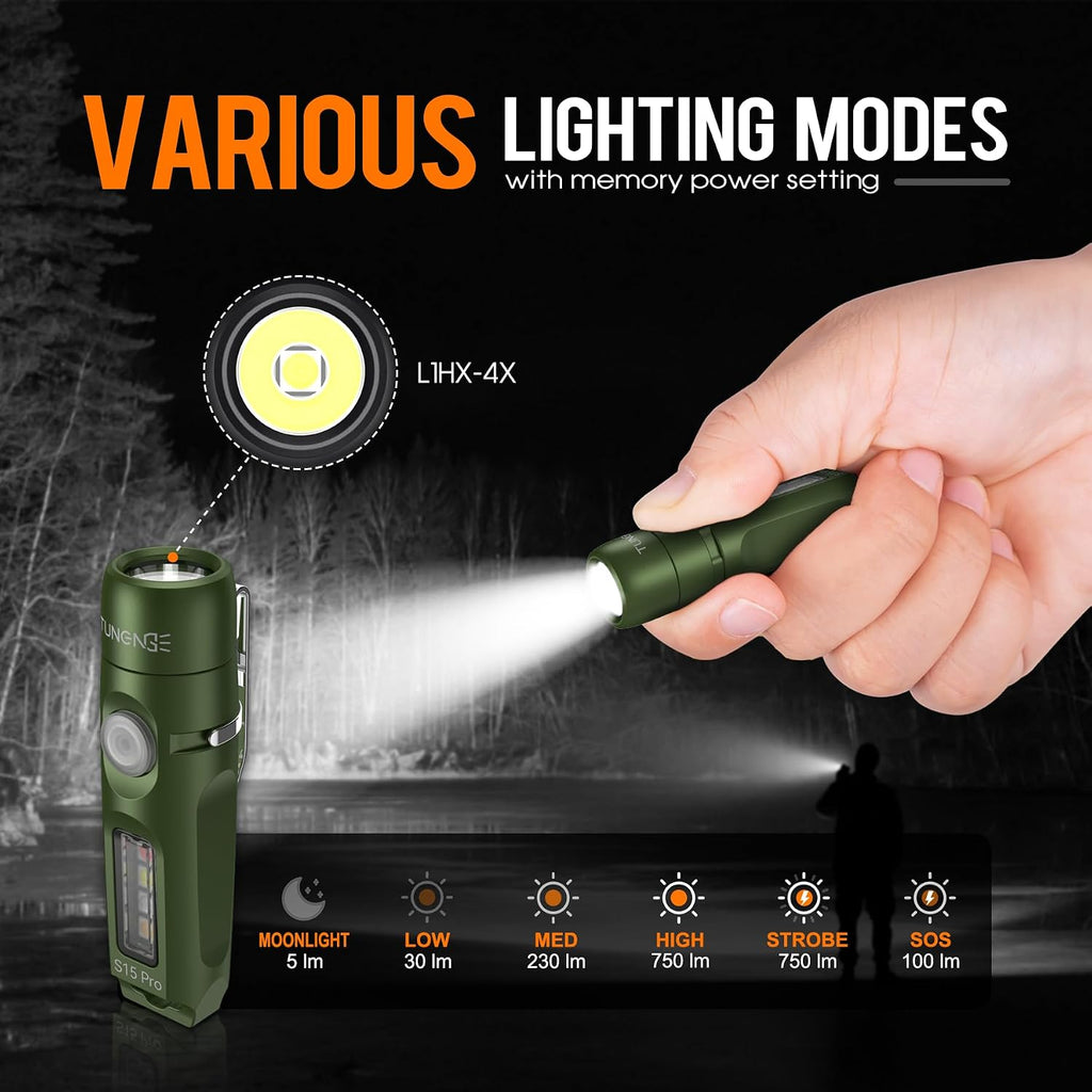 S15PRO Rechargeable keychain Flashlight,750 Lumen Mini light with COB