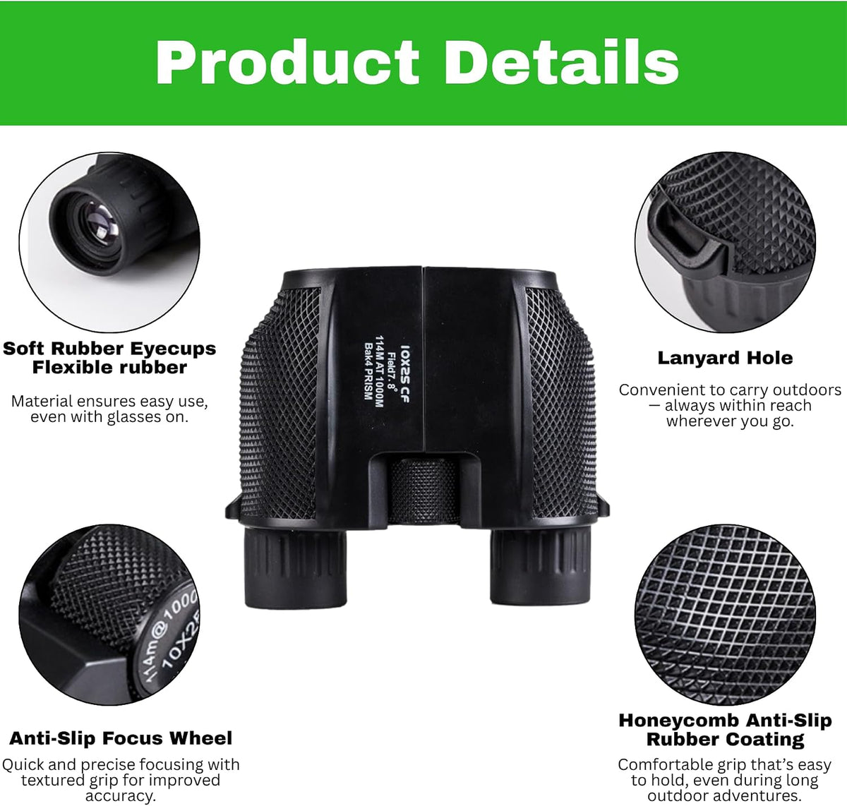 10x25 Compact Small Binoculars for Adults, Large Eyepiece Binocular with Low Light Vision,High Powered Easy Focus Binoculars for Bird Watching,Outdoor Hunting,Sport Games,Theater and Concerts
