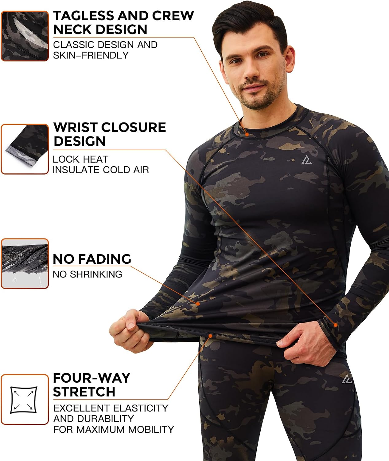 Mens Thermal Underwear Long Johns Set Cold Weather Hunting Base Layer