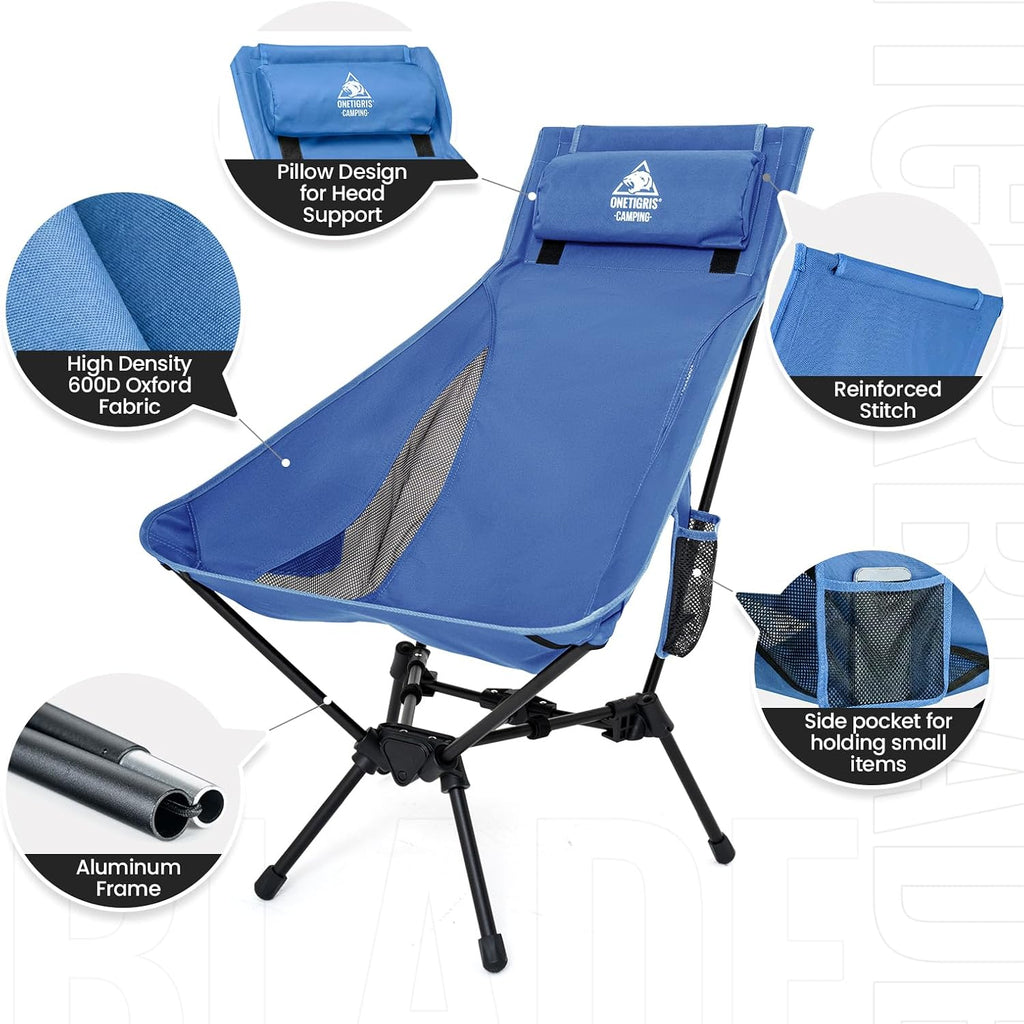 ONETIGRIS Tigerblade High Back Camping Chair with Pillow Design, Comfortable Widened Seat Folding Chair