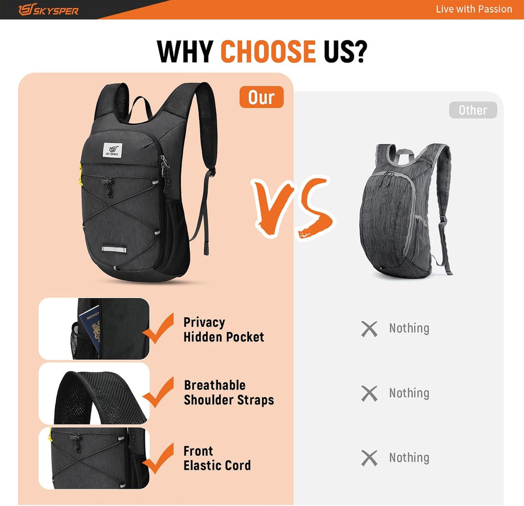SKYSPER Foldable Hiking Backpack 10L/15L Small Lightweight Travel Daypack