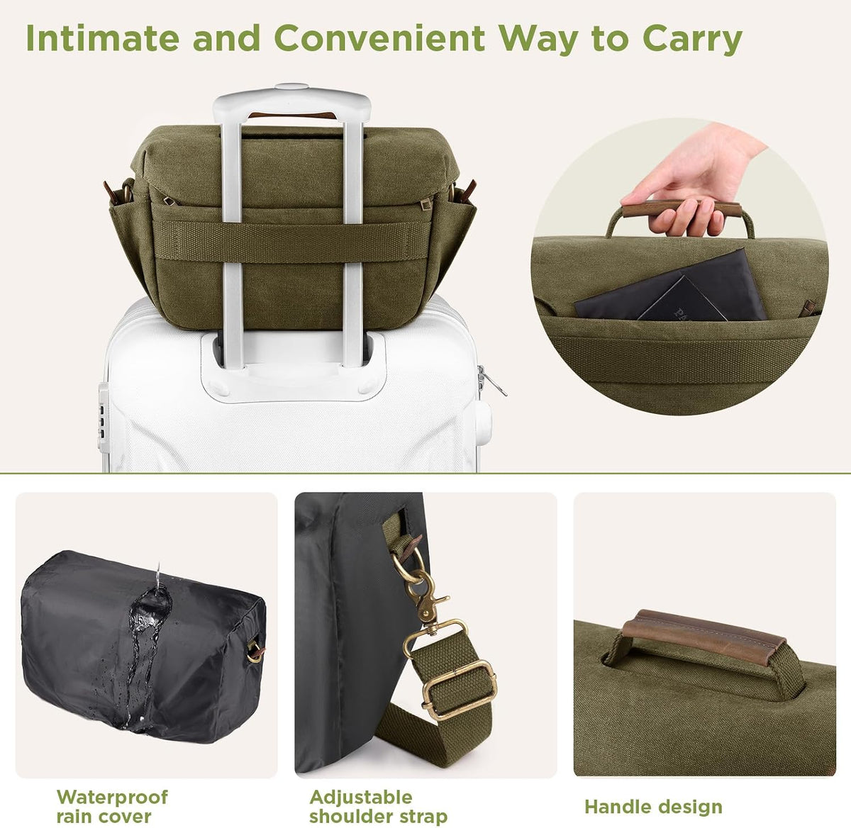 SMRITI Canvas DSLR Camera Bag, Camera Messenger Bag for Photographers,Travel Waterproof Shoulder Camera Case for Men Women (Green)