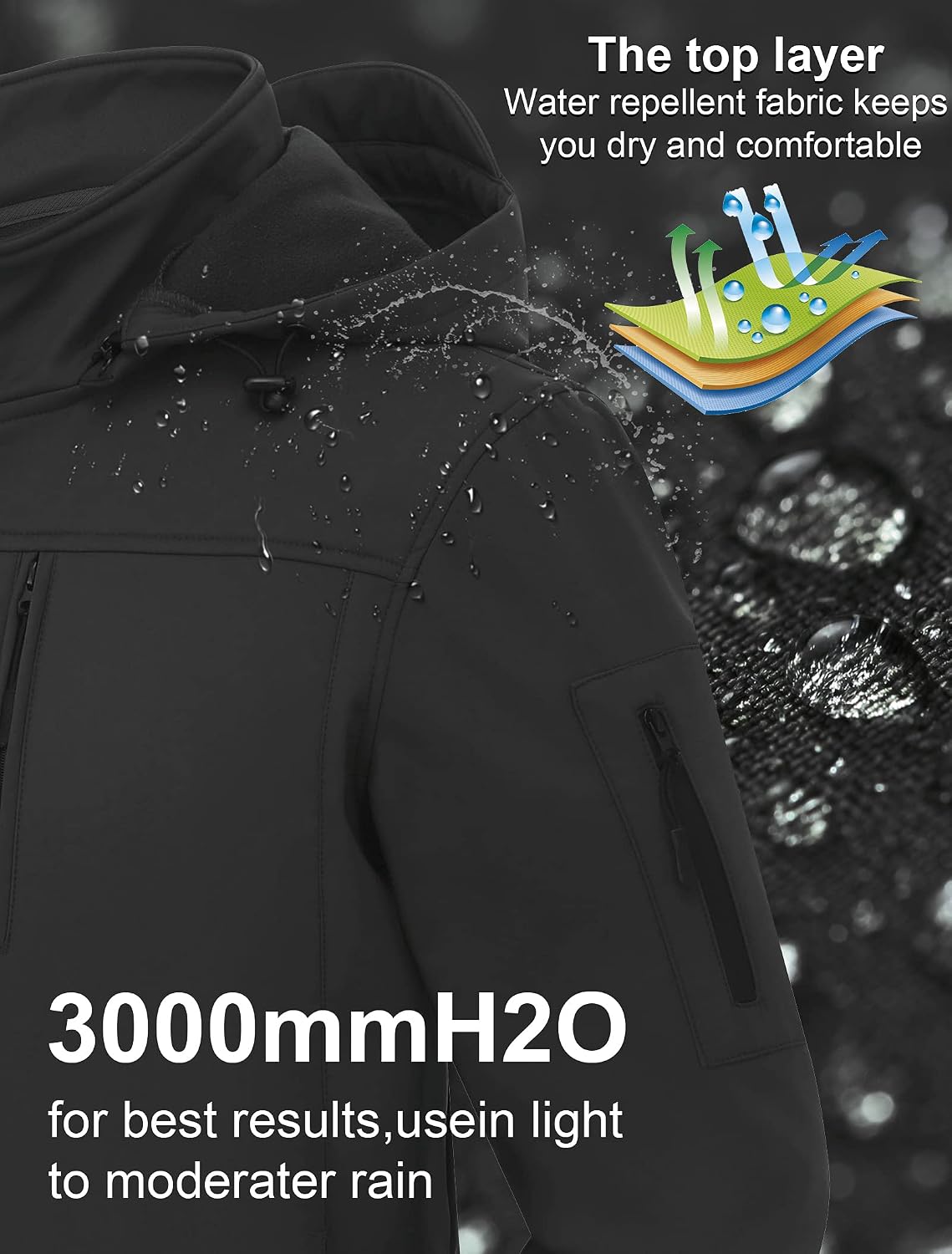 CREATMO US Men's Softshell Military Jacket With Removable Hood, Fleece Lined and Water Repellent Outdoor Reflective Coat