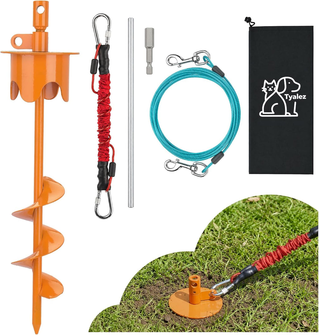 17" Heavy Duty Dog Tie Out Stake & Buffer Rope for Large Dogs