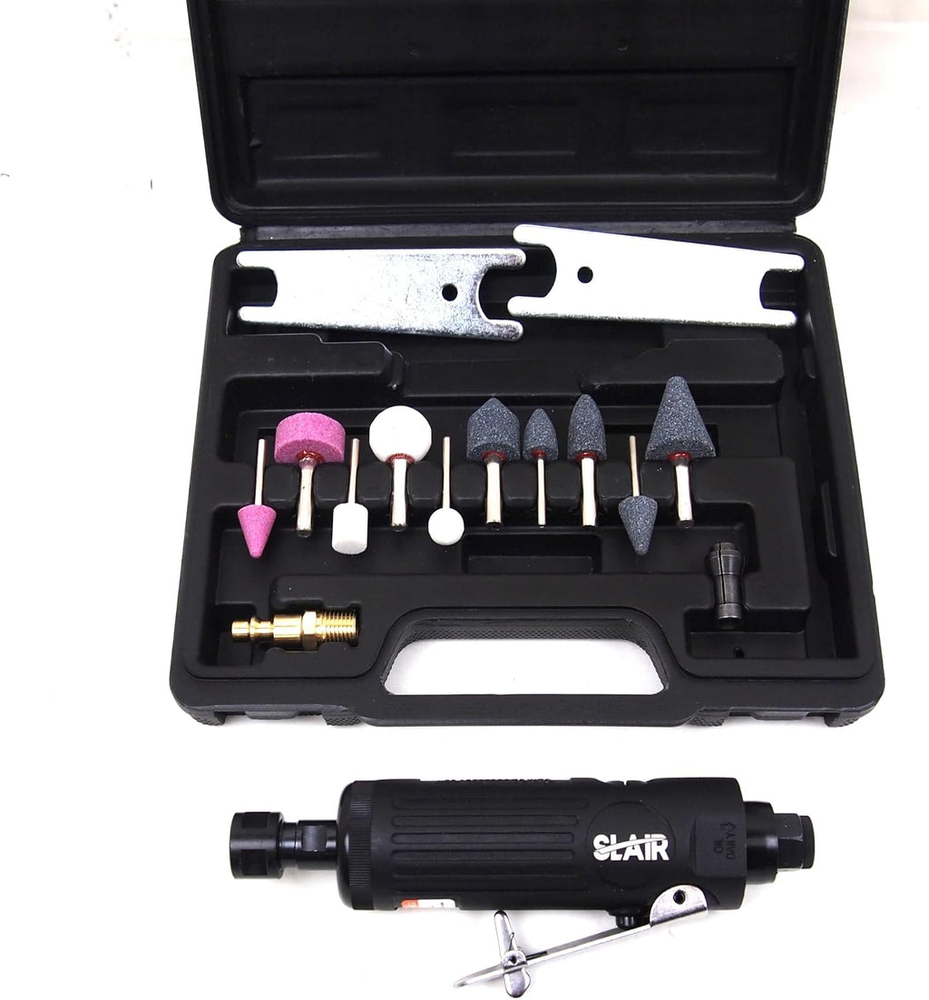 SLAIR 16PC Air Straight Die Grinder Kit 1/4" Inlet 1/4" 1/8" Collets XQ-T02