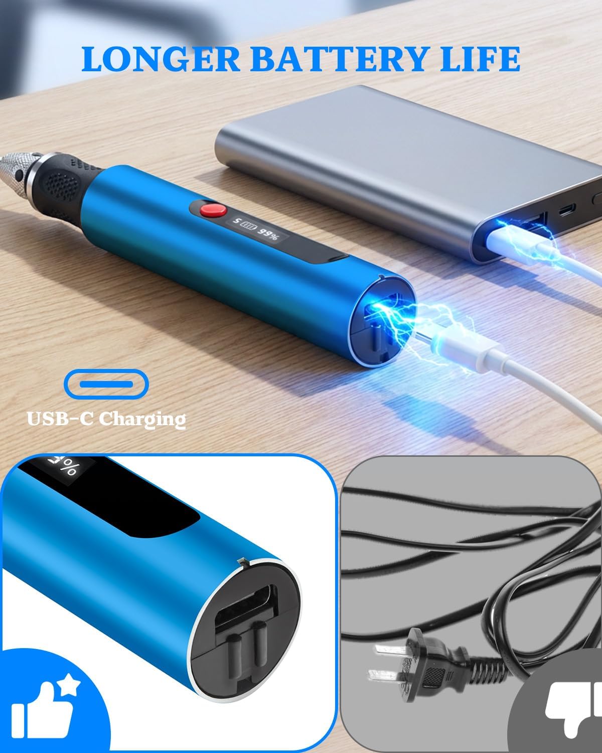 Cordless Engraving Pen with LCD Display & Anti-Slip Grip,31 Bits & 5 Speeds, Electric Engraving Tool Kit for All Materials,Gifts for Artists, DIYers, Beginner, Blue