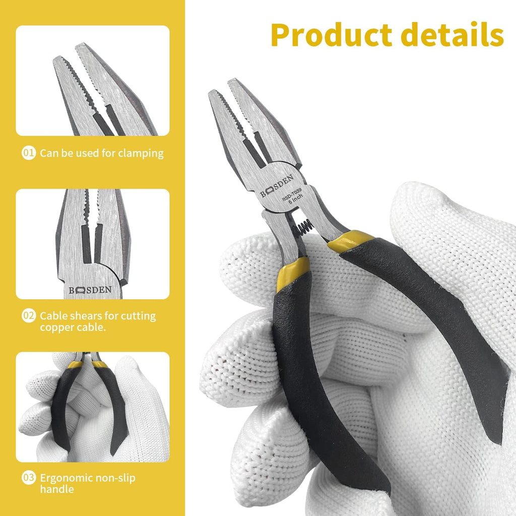 BOOSDEN Mini Linesman Pliers with Wire Cutter 5 Inch 5 Pack