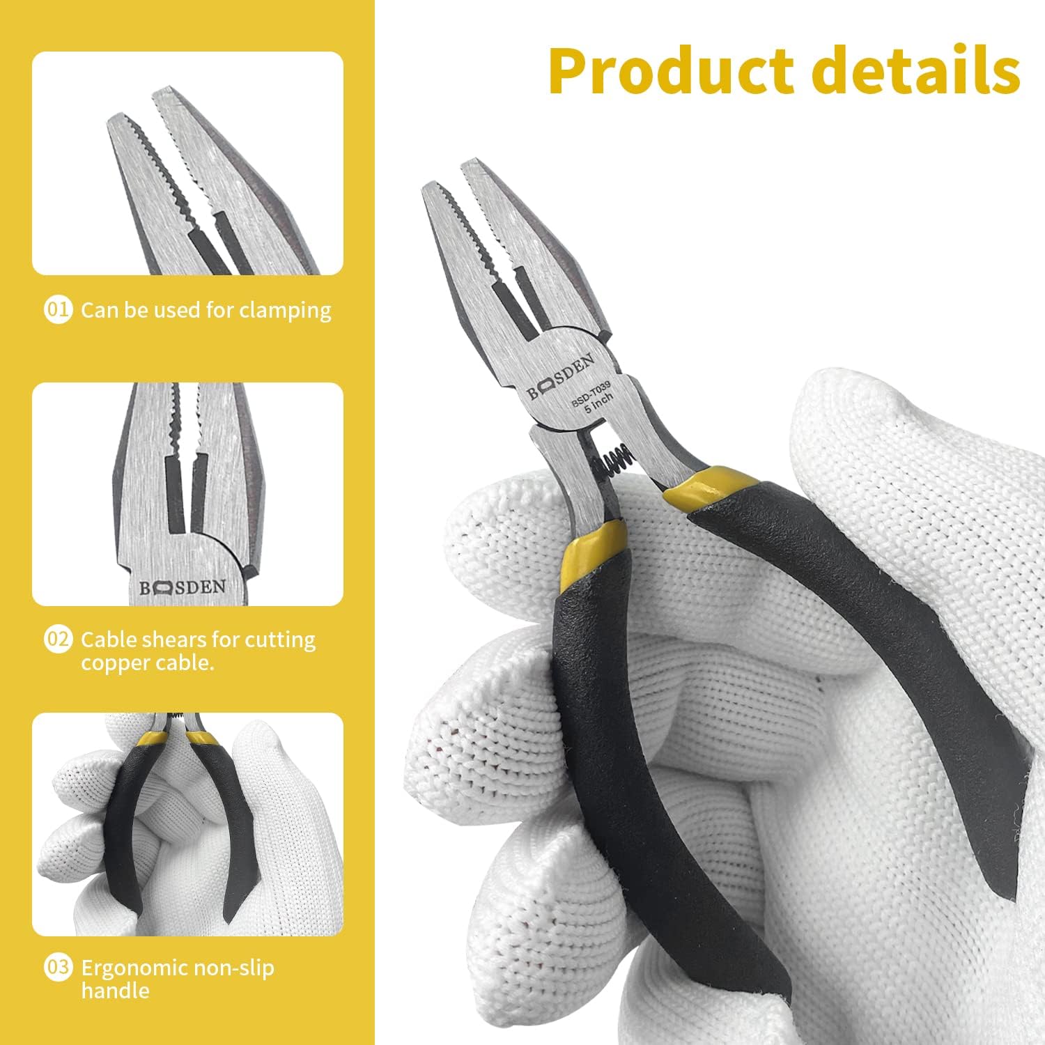 BOOSDEN Mini Linesman Pliers with Wire Cutter 5 Inch 5 Pack