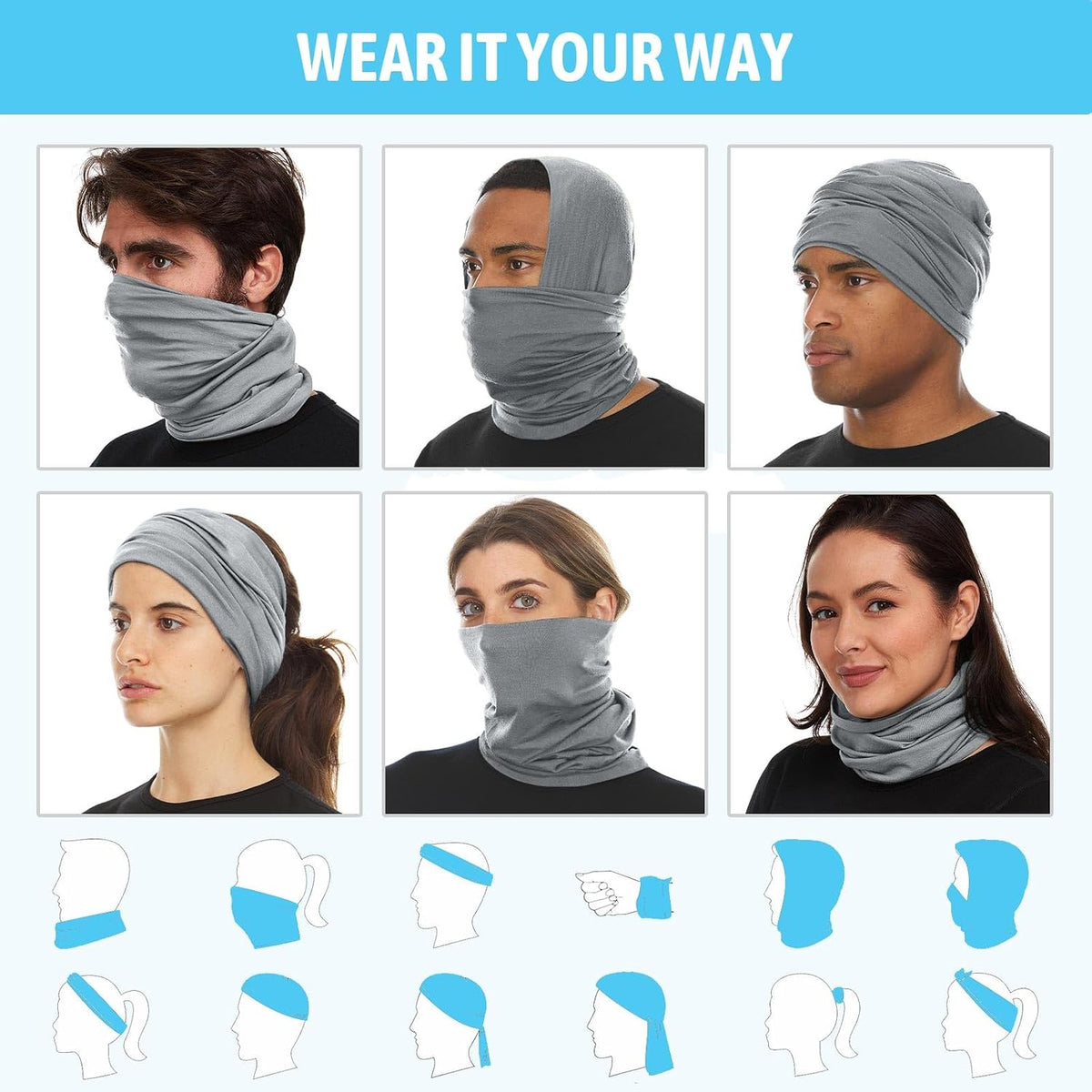 Awumbuk Neck Gaiter for Men Women, 6 Pack Face Mask Breathable Face Cover for Sun UV Protection Bandana Scarf Cycling Running