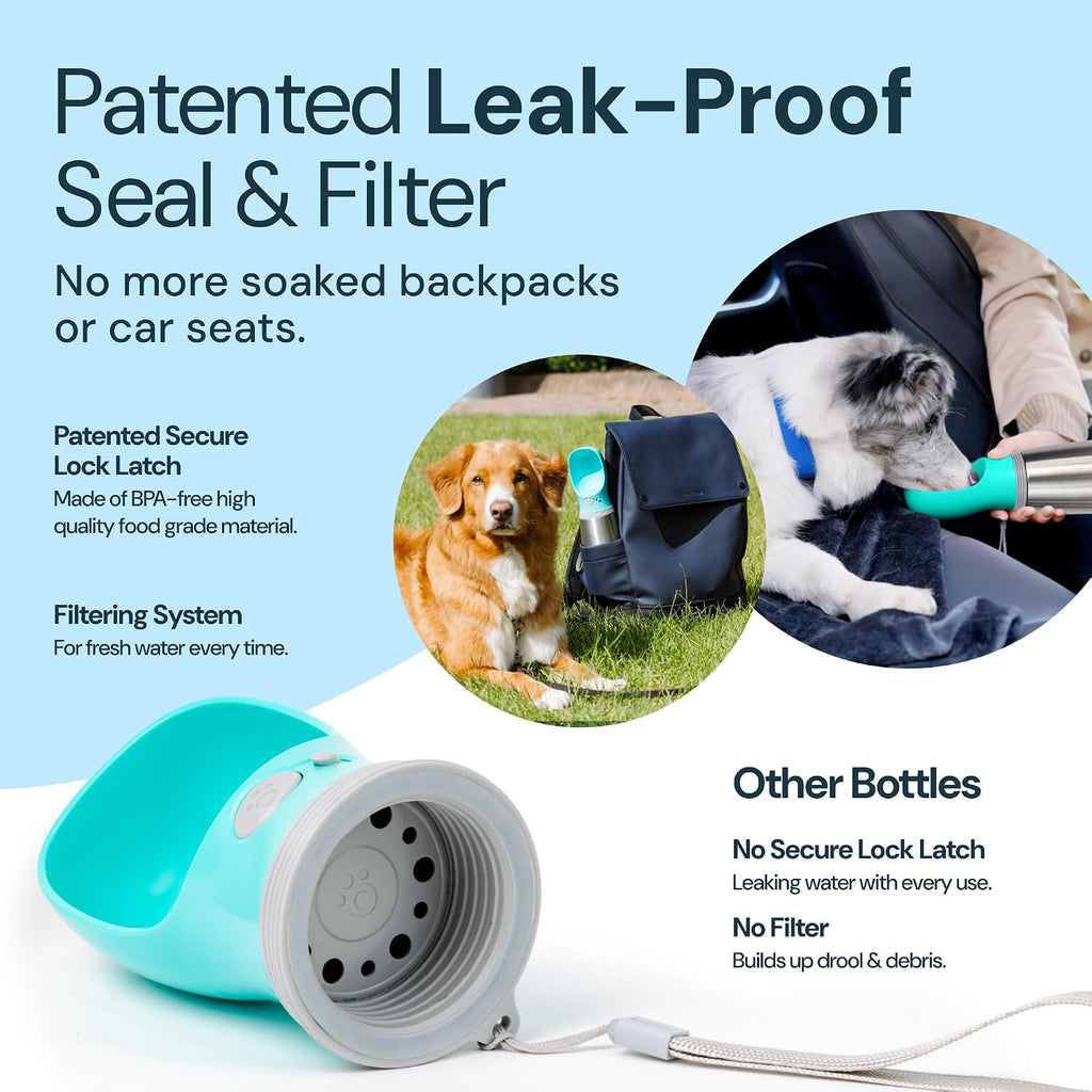MalsiPree Insulated Dog Water Bottle - 24 oz Blue, Stainless Steel