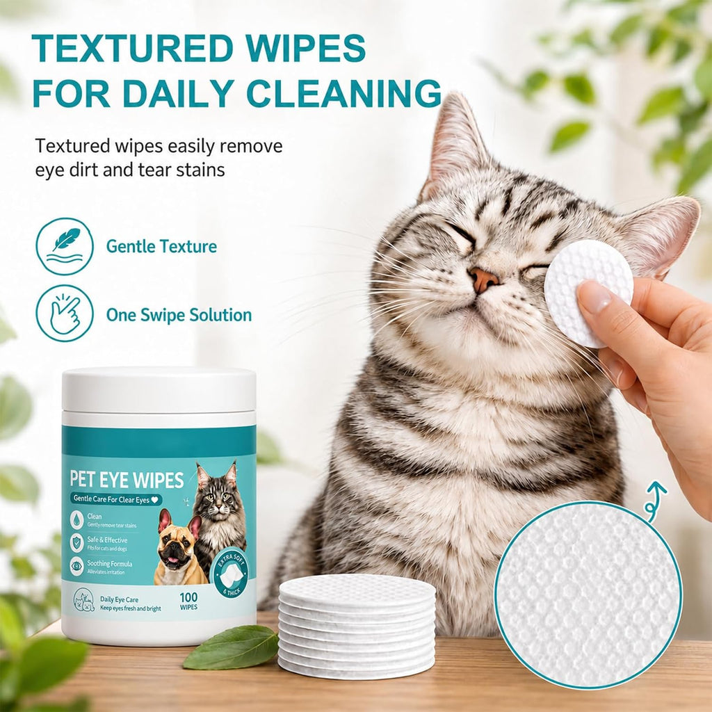 Pets Eye Wipes,Eye Defense Wipes,Tear Stain Remover for Pet,Gentle Textured Eyes Area Wipes with Aloe Vera and Chamomile for Eye Dirt,Daily Cleaning Wipe