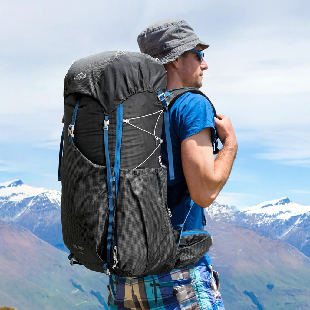 IX INOXTO 55L Internal Frame Waterproof Hiking Camping Backpack with 3L Water Bladder and Rain Cover, Large Lightweight Travel Daypack Rucksack for Climbing (Dark Gray)