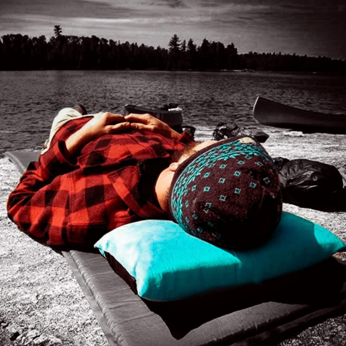 ZOOOBELIVES Down Filled Camping Pillow for Travel, Washable Soft Cover, Small Camp Cushion for Neck & Lumbar Support On-The-Go, Ultralight & Compressible for Hiking Backpacking - AlpliveS2046