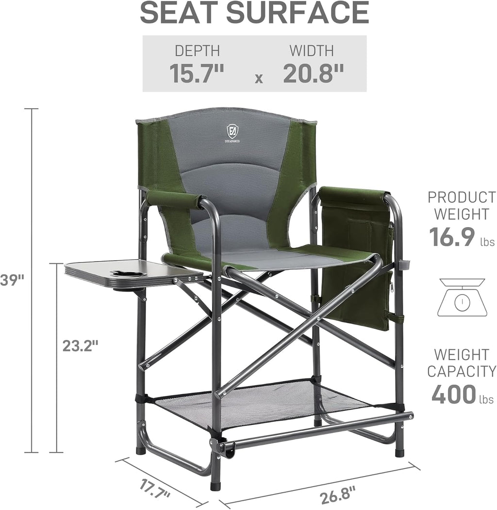 EVER ADVANCED 23.2" Medium Tall Director Chair with Side Table 400LBS Green
