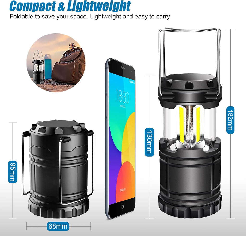 EXTRASTAR 4 Pcs LED Camping Lantern, Battery Powered Compact LED Lanterns, Suitable Survival Kits for Hurricane, Waterproof Portable Emergency Light for Storm, Outages, Black