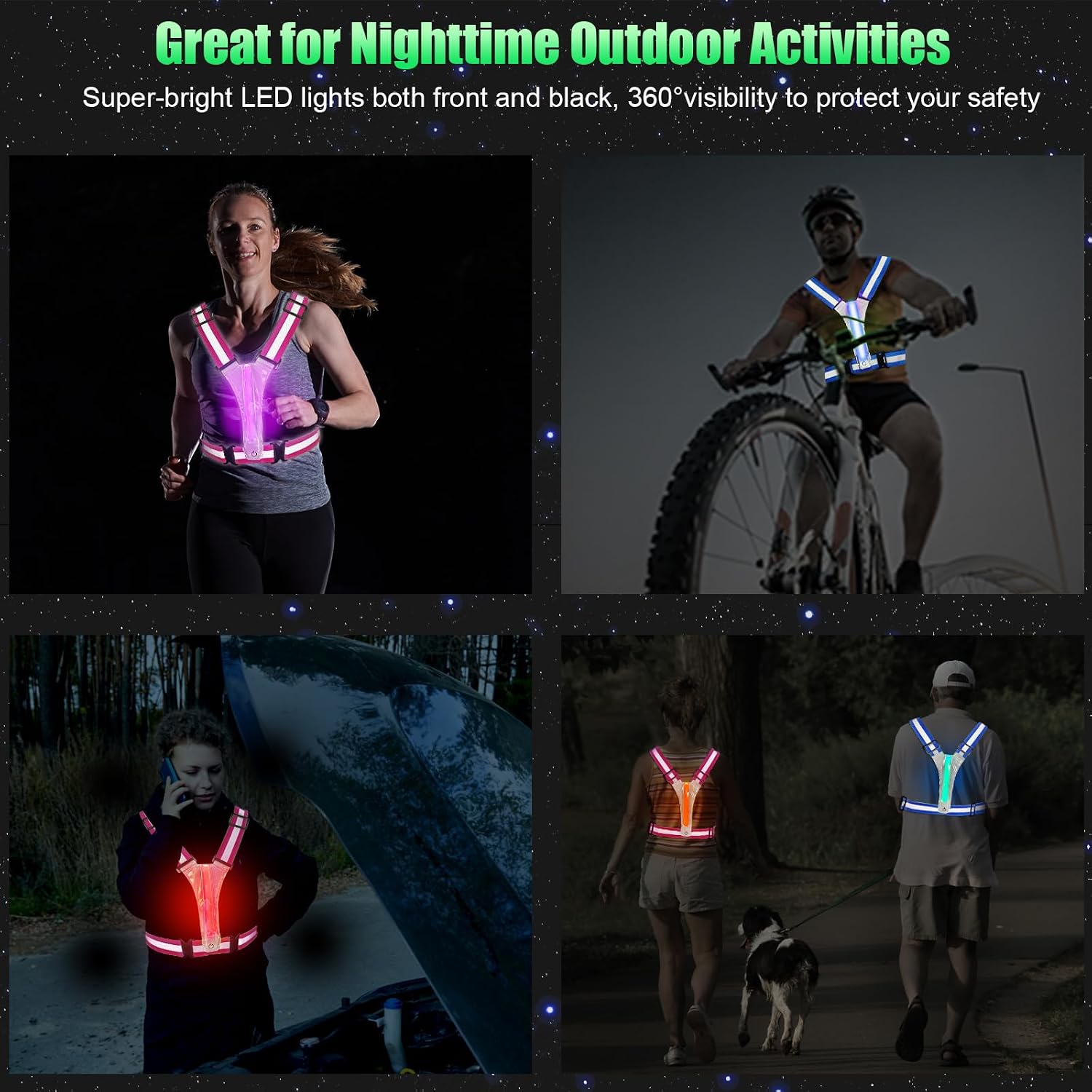 LED Reflective Vest Running Gear 5 Colors Light Up Reflective Running Vest