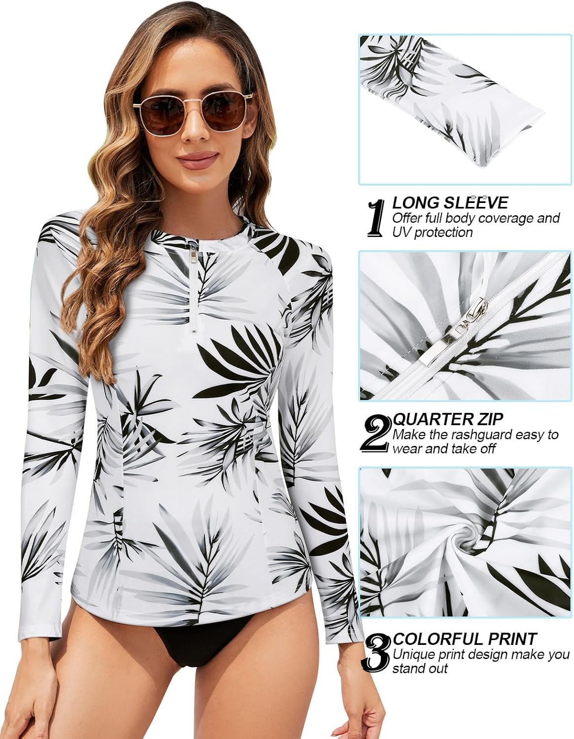 Tanst Sky Women's Rash Guard Swim Top Long Sleeve Bathing Suits UV Shirt Zipper Rashguard Swimsuit