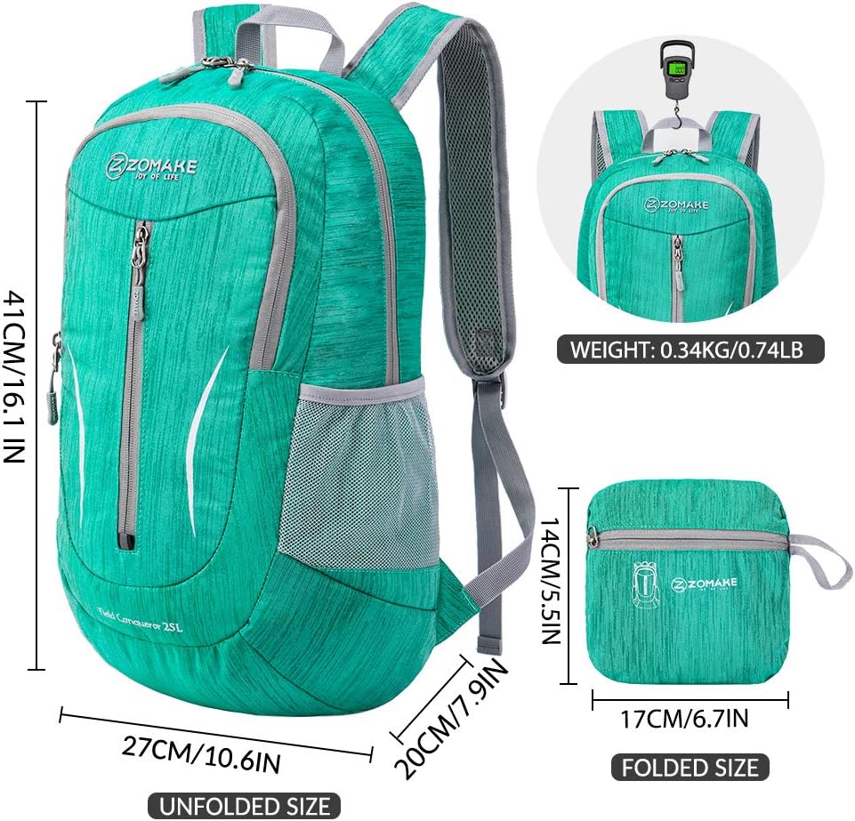 ZOMAKE 25L Lightweight Packable Backpack, Foldable Daypack(Military Green)
