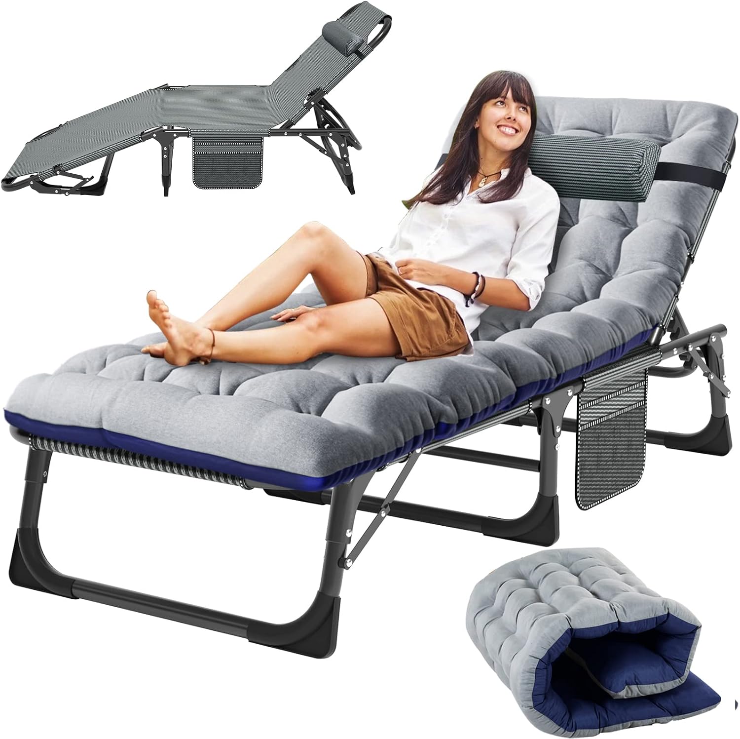 Slsy Camping Cot, 5-Position Adjustable Lounge Chair for Outdoor & Indoor