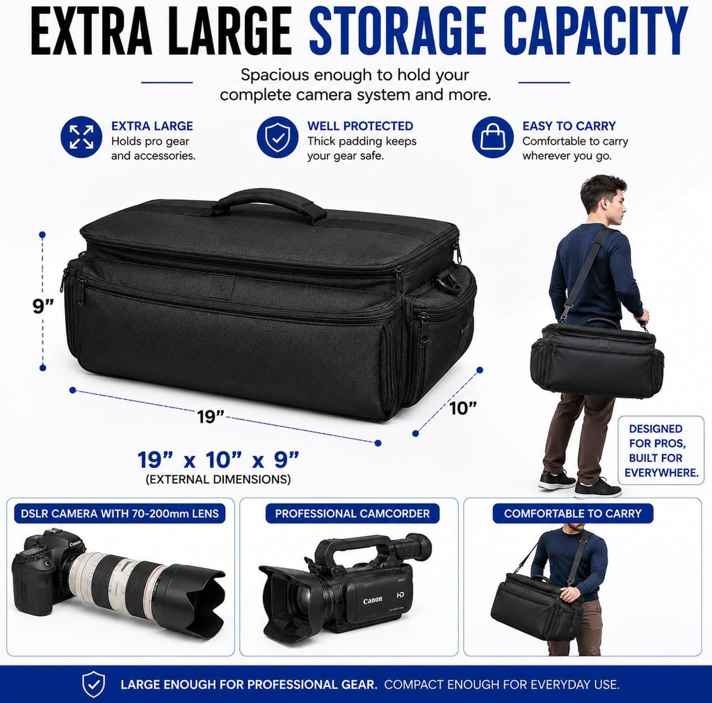 eCost Acuvar Professional Well Padded Extra Large Water-Resistant Gadget Bag Case Compatible with Canon, Sony, Nikon,Pentax, JVC,Olympus Panasonic, Fijifilm, Samsung Camera & Camcorder