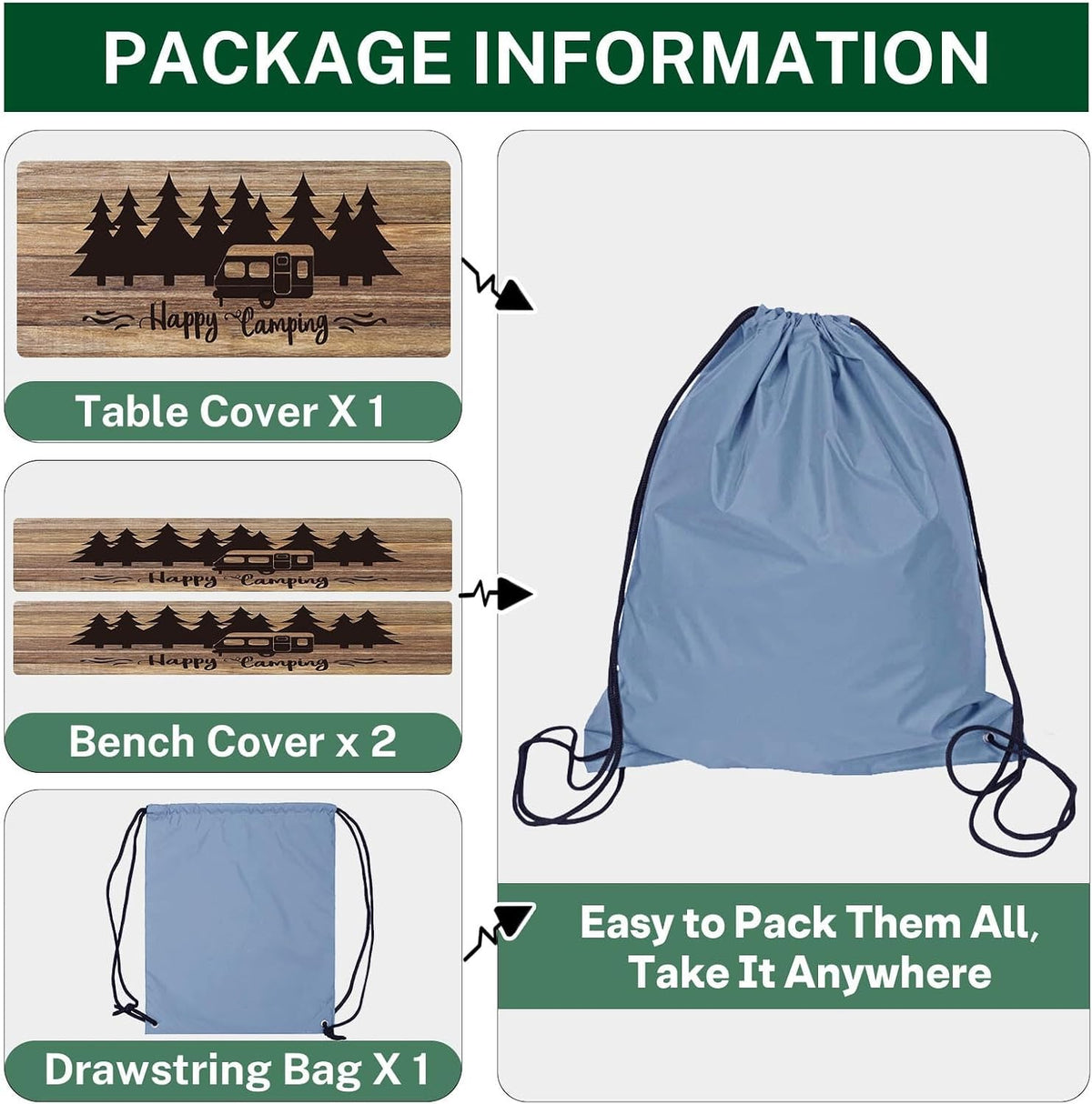 Picnic Table Cover with Bench Covers, Wooden, 3 Pack, 72 Inch