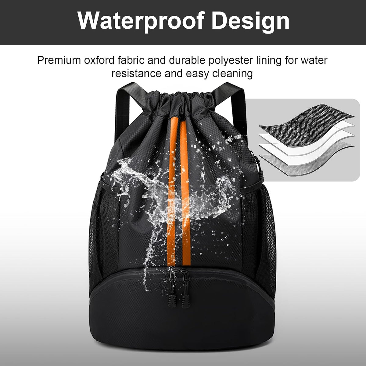 Hoedia Sports Drawstring Backpack - Swim Gym Bag for Women and Men