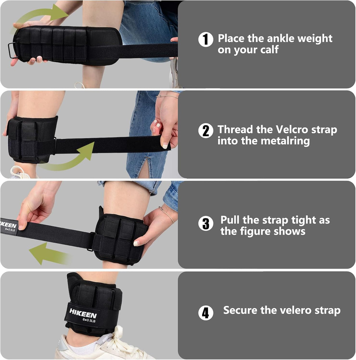 Hikeen Ankle Weights for Women Men 1 pair Adjustable Ankle Weights 1 2 3 LBS Metal Block with Separate Pockets Leg and Hand Weights For Walking Running Exercises