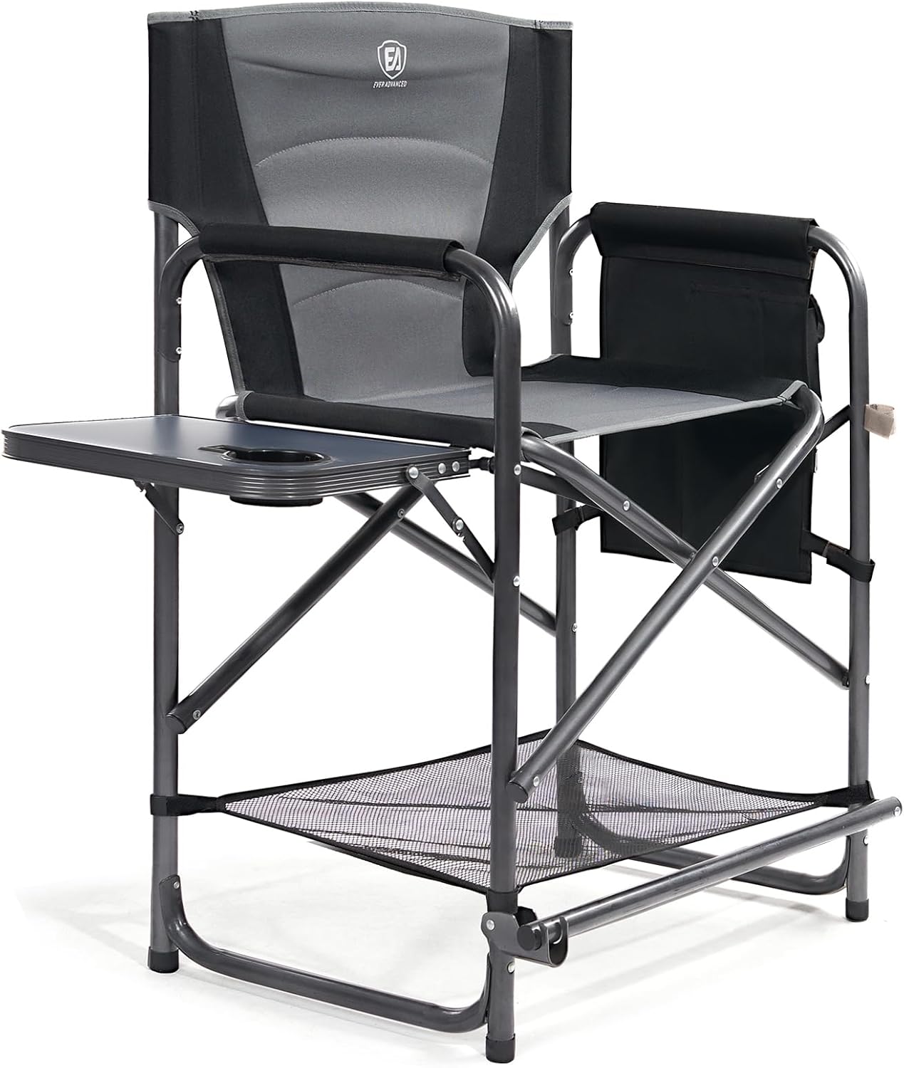 EVER ADVANCED 23.2" Medium Tall Directors Chair with Side Table 400LBS Grey