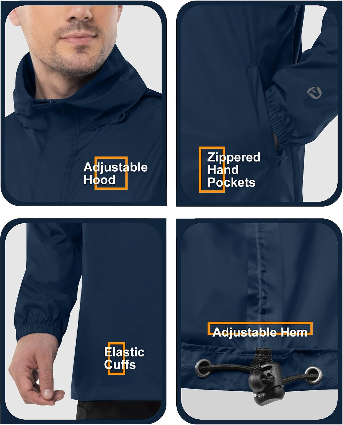 Outdoor Ventures Men's Rain Jacket Waterproof Lightweight Packable Pullover