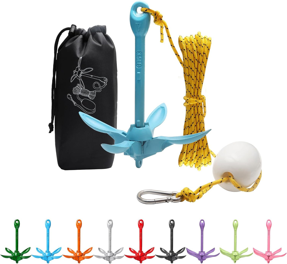 Kayak Anchor Boat Anchor for Kayaks, Canoes, SUP Paddle Boards & Jet Skis, Folding Anchor with 40ft Anchor Tow Rope and Carrying Bag