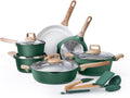 Country Kitchen Pots and Pans Set Nonstick, Cast Aluminum Kitchen Cookware Set with Utensils, 14 Pcs Non Stick Cooking Set w/Frying Pans & Saucepans, Sage
