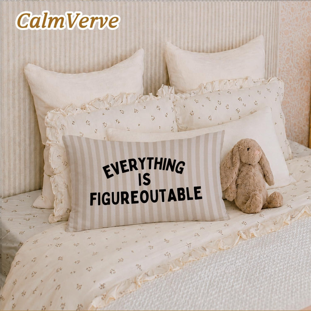 Everything is Figureoutable Inspirational 12x20 Pillow Cover, Positive Affirmations Motivational Striped Decorative Throw Pillow Covers Pillowcases Decorations for Home Bedroom Living Room
