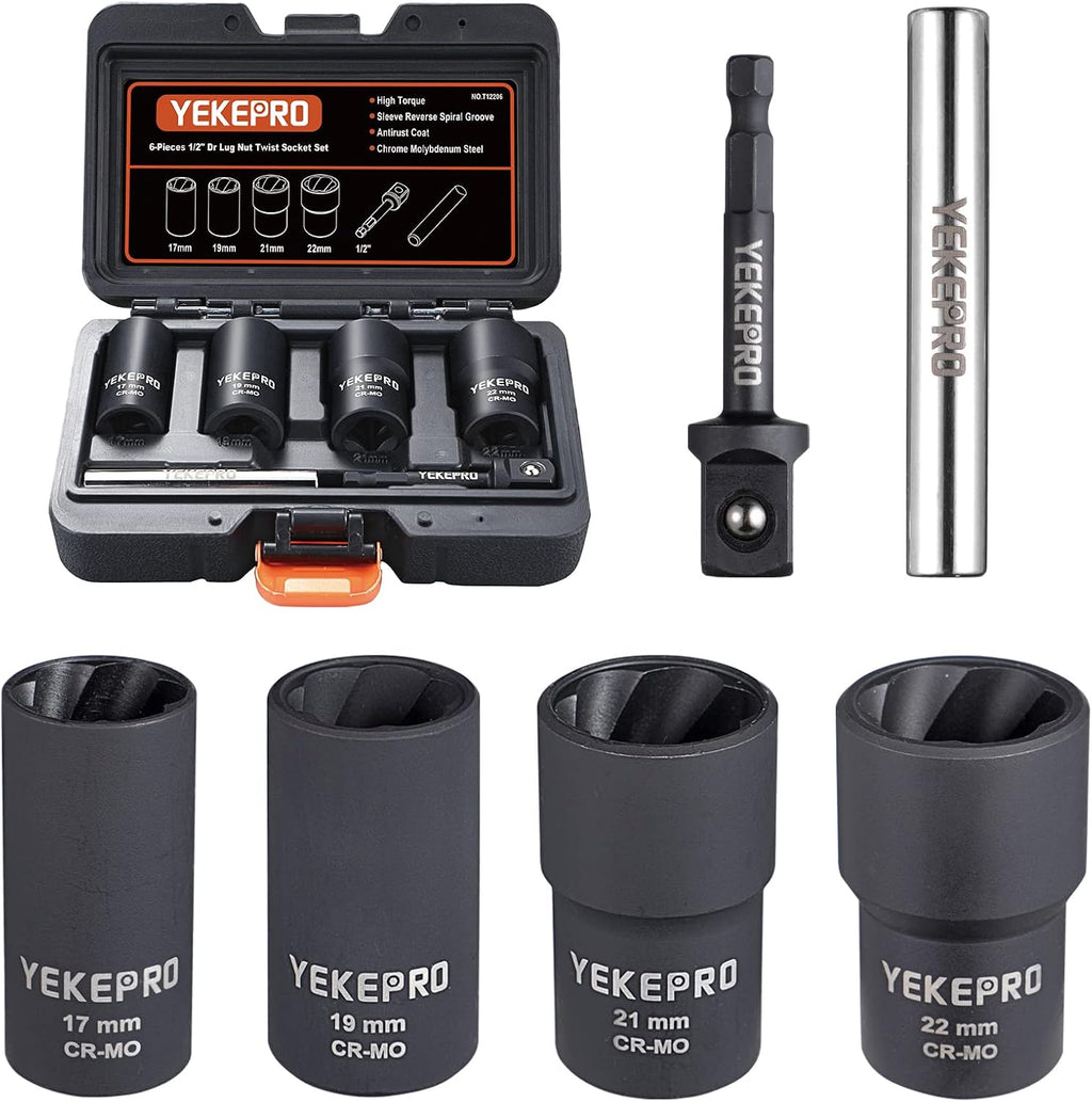 6PCS Lug Nut Removal Tool, 1/2 Inch Bolt Extractor Set
