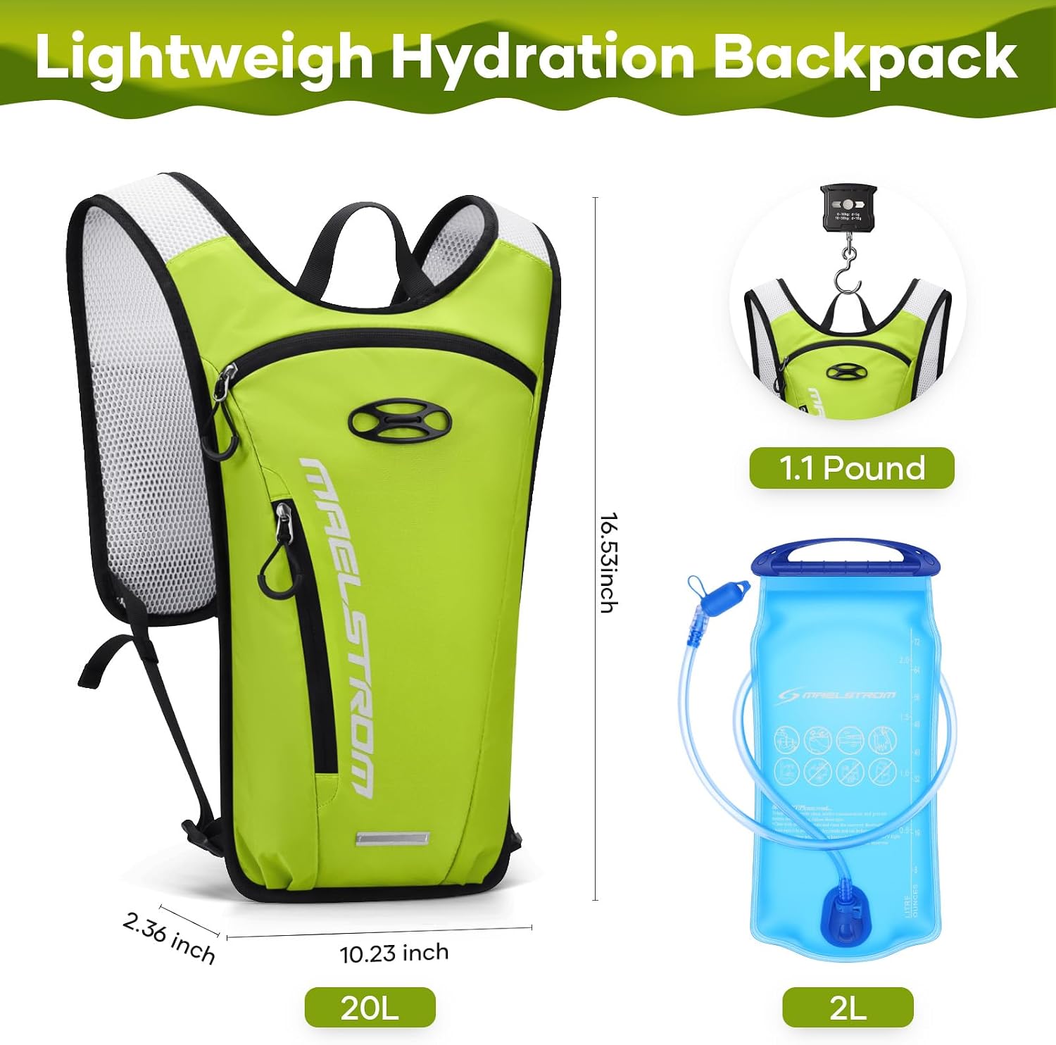 Maelstrom Hydration Backpack with 2L Water Bladder,Lightweight Running Vest