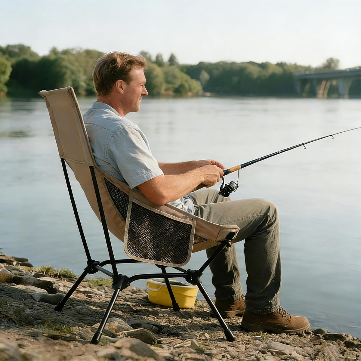 High Back Camping Chair with Pillow, 2-in-1 Height Adjustable, Heavy Duty