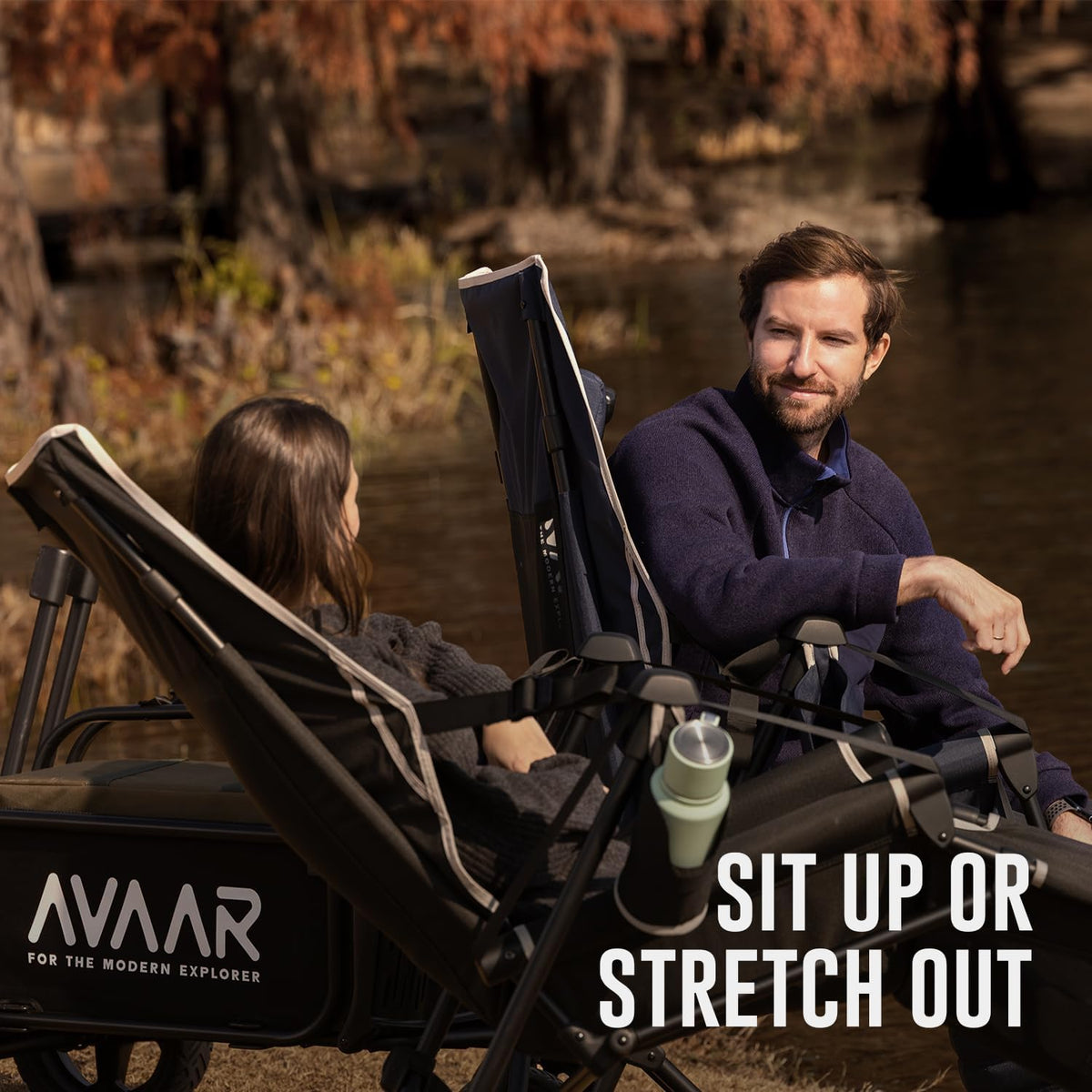 Go-Horizon Hammock Swinging Camping Chair for Adults up to 400bs,Full Lie-Flat Folding Chair with Footrest,Adjustable Headrest,Cup Holder & Carry Bag for Camping,Fishing,Beach,Patio—Black