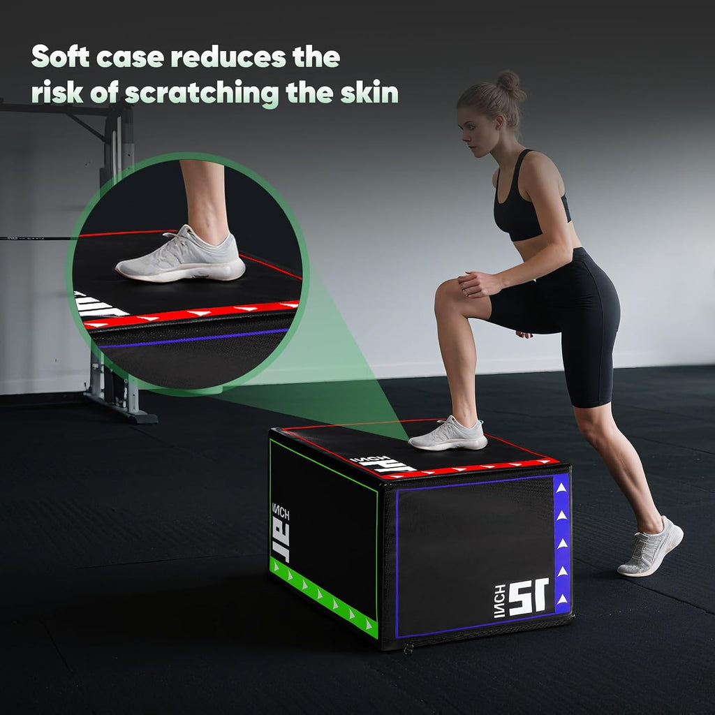 3-in-1 Plyometric Box Set (12/16/20/24/30") - High-Density EPE & Compressed Foam Jump Box for Home Gym, HIIT & CrossFit - Non-Slip Box Jumps, Step-Ups, Squats, Hip Thrusts
