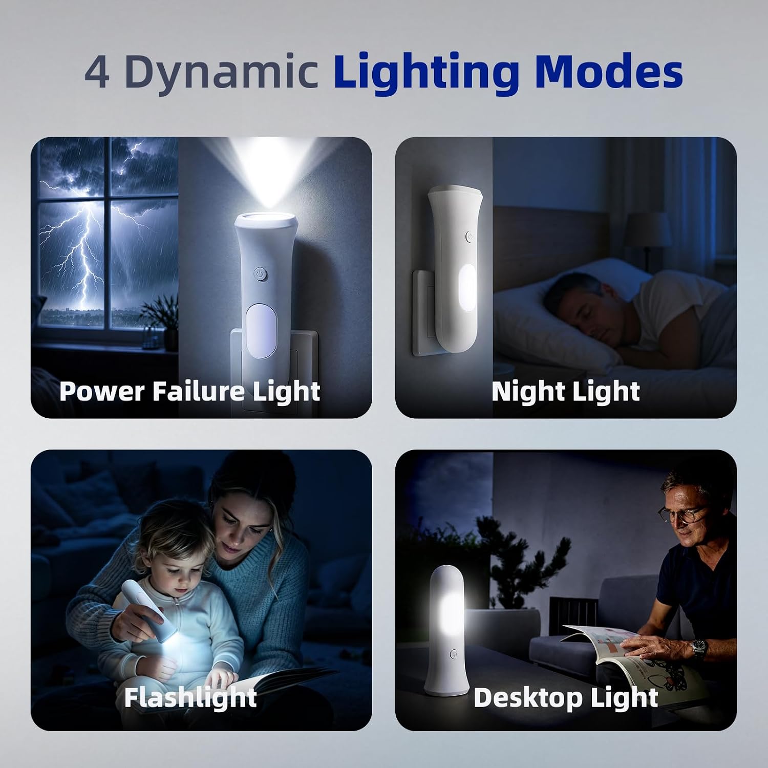 ROSSEX 4 in 1 Emergency Lights for Home Power Failure, 6 Pcs Rechargeable LED Flashlight Plug in Wall, Automatic Turn-On Power Outage Night Light Flashlight for Hurricane Preparedness Items