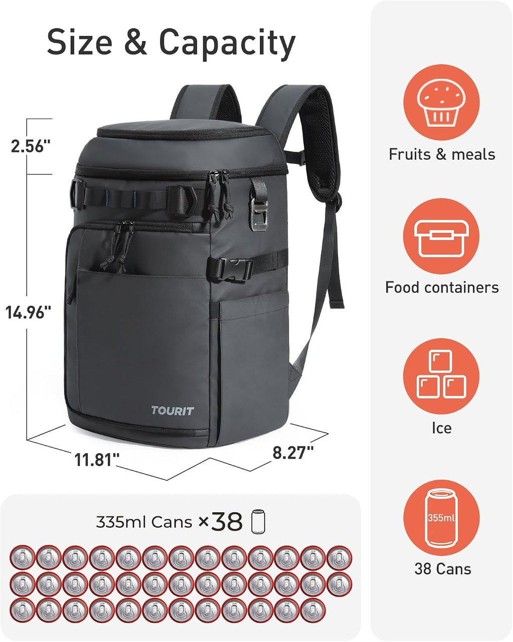 TOURIT 38 Cans Backpack Cooler with 2 Insulated Compartments