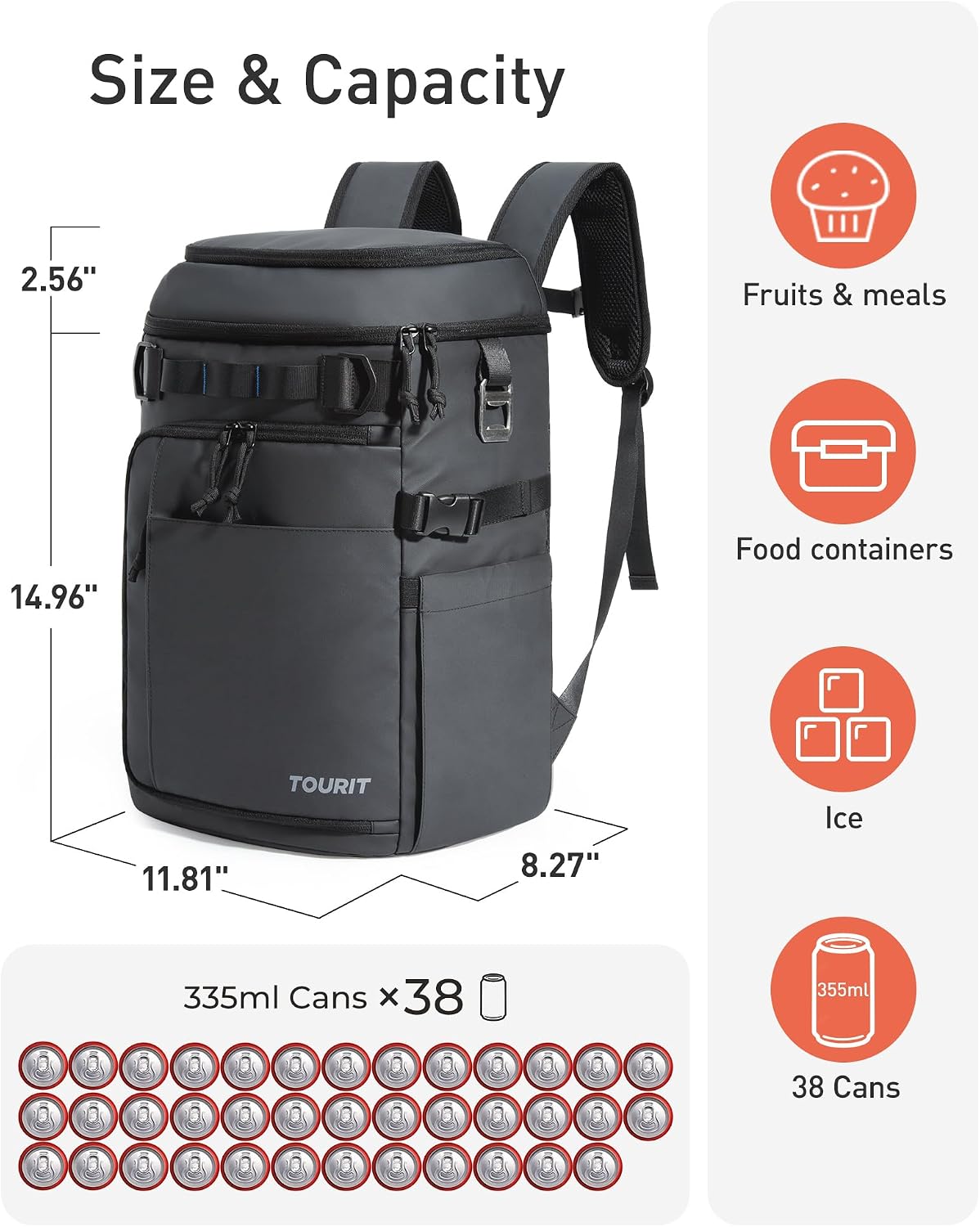 TOURIT 38 Cans Backpack Cooler with 2 Insulated Compartments