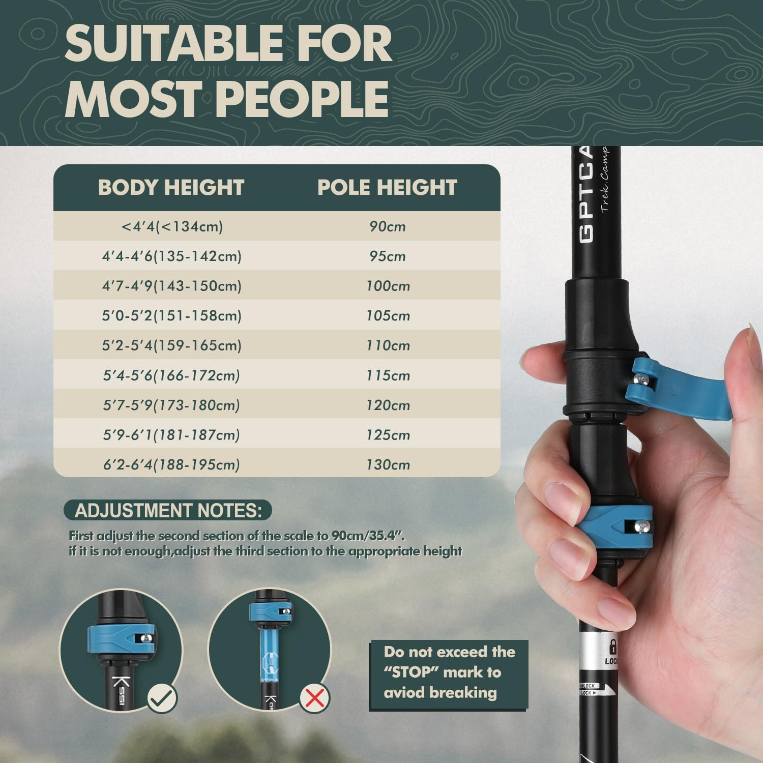 GPTCAMP Aluminum Collapsible Trekking Poles with EVA Grips