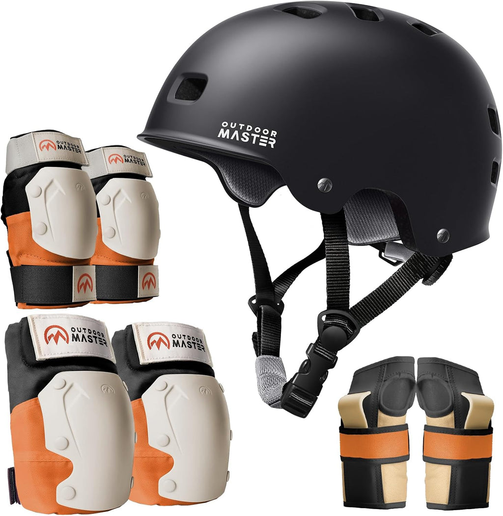 OutdoorMaster Skate Protective Gear Set for Adult & Youth, Skateboard Helmet Knee and Elbow Pads with Wrist Guards for Scooter, Inline Roller Skating, Skateboarding