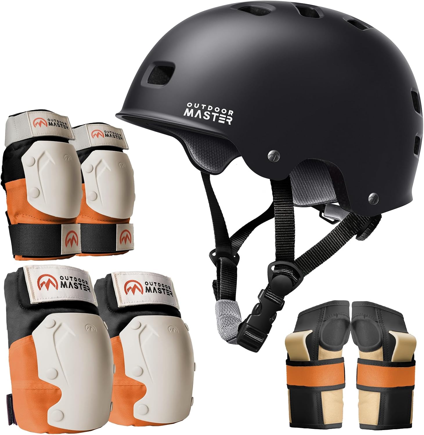 OutdoorMaster Skate Protective Gear Set for Adult & Youth, Skateboard Helmet Knee and Elbow Pads with Wrist Guards for Scooter, Inline Roller Skating, Skateboarding
