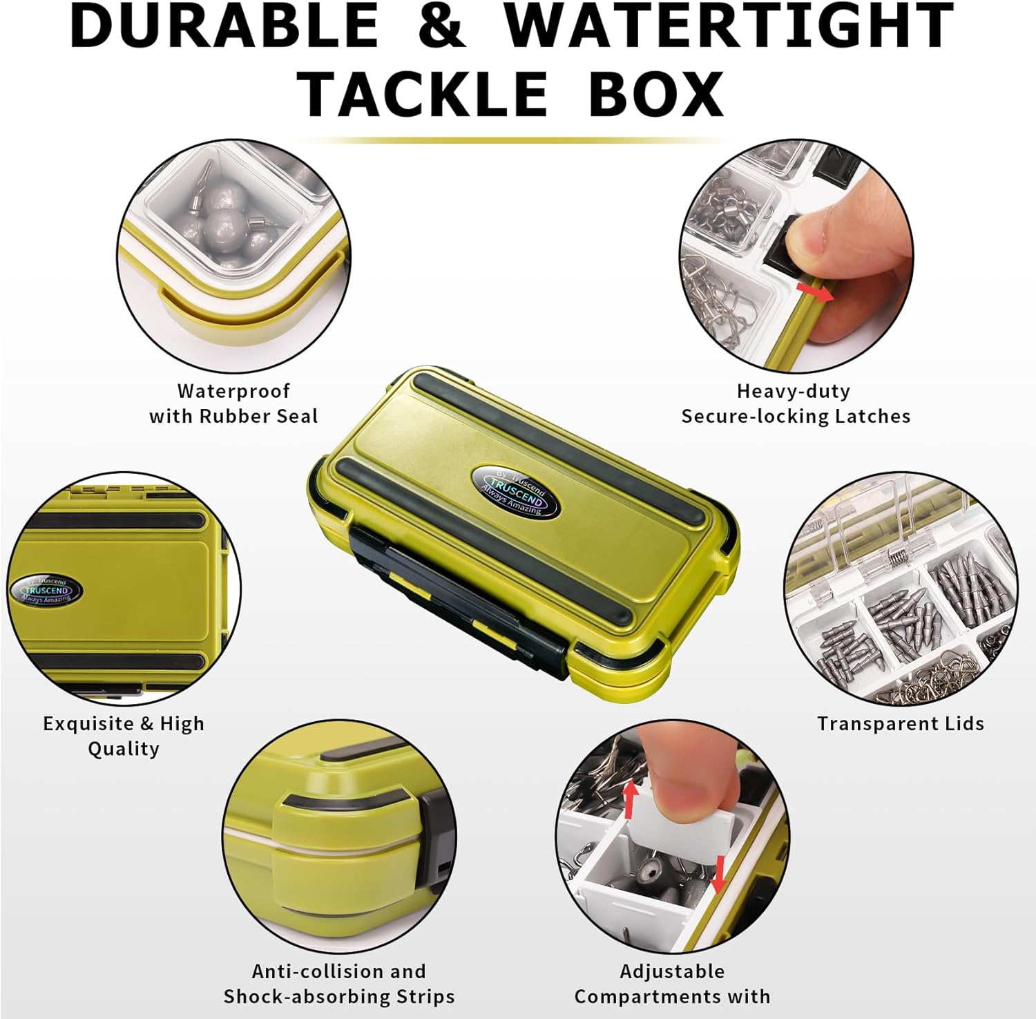 TRUSCEND Complete Fishing Accessories - Tackle Box with Tackle Included, Fishing Hooks, Jig Heads, Sinkers, Weights, Swivels, Snaps, Bobbers, Leaders - Fishing Gear Set for Bass Trout Panfish Walleye