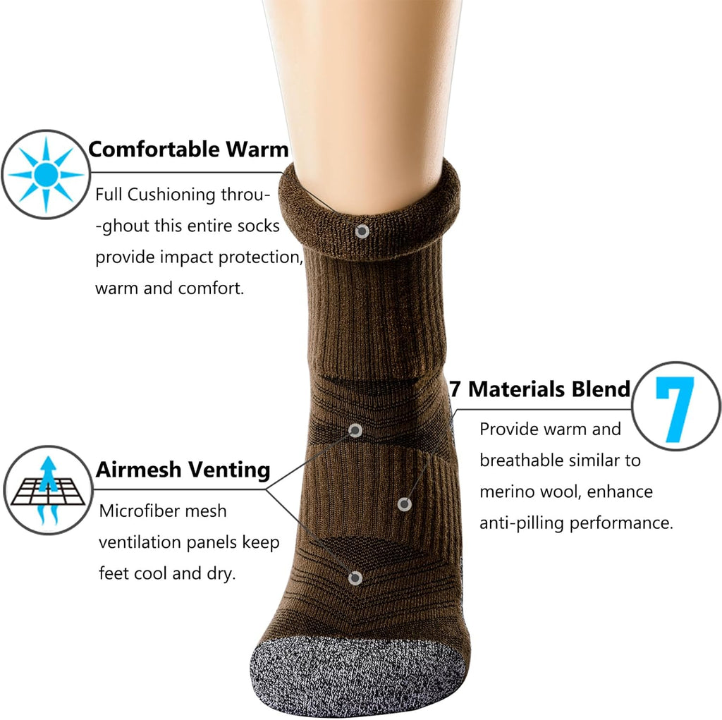 CWVLC Crew Hiking Socks, Cushion, Moisture Wicking, Arch Compression Boot Socks