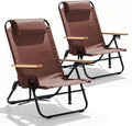 2 Pack Premium 5-Position Reclining Camping Chair - Portable Folding Lightweight Outdoor Chair with Wooden Armrests, Headrest & Pockets, 350lbs Heavy Duty for Beach, Patio, Backyard, Coffee