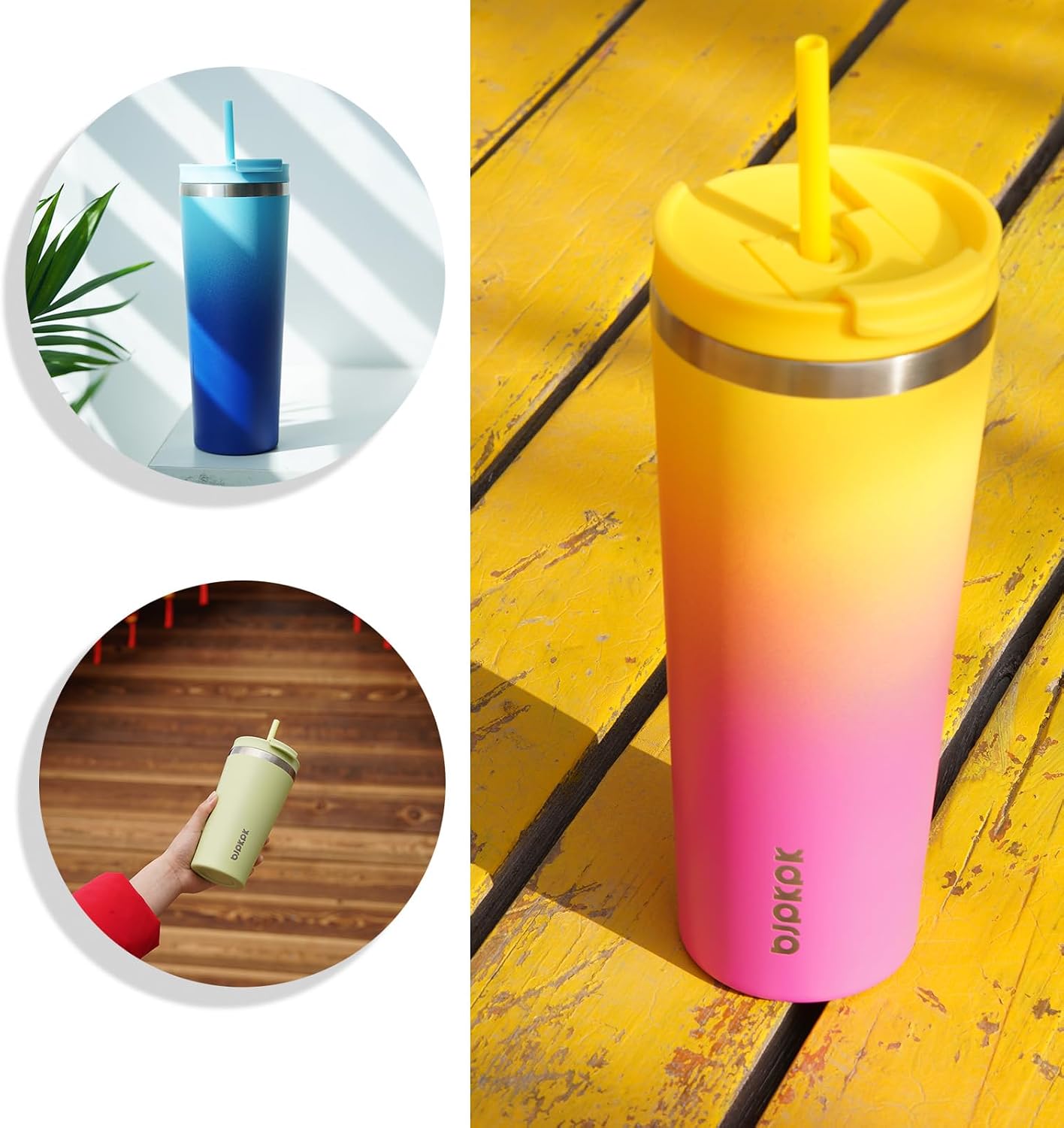 BJPKPK 34oz Coffee Tumbler with Straw, Insulated Stainless Steel Cup