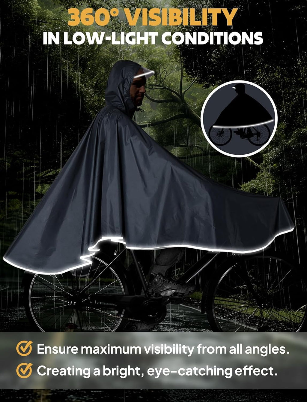 ANYOO Waterproof Rain Poncho Bike Bicycle Rain Capes Lightweight for Adults