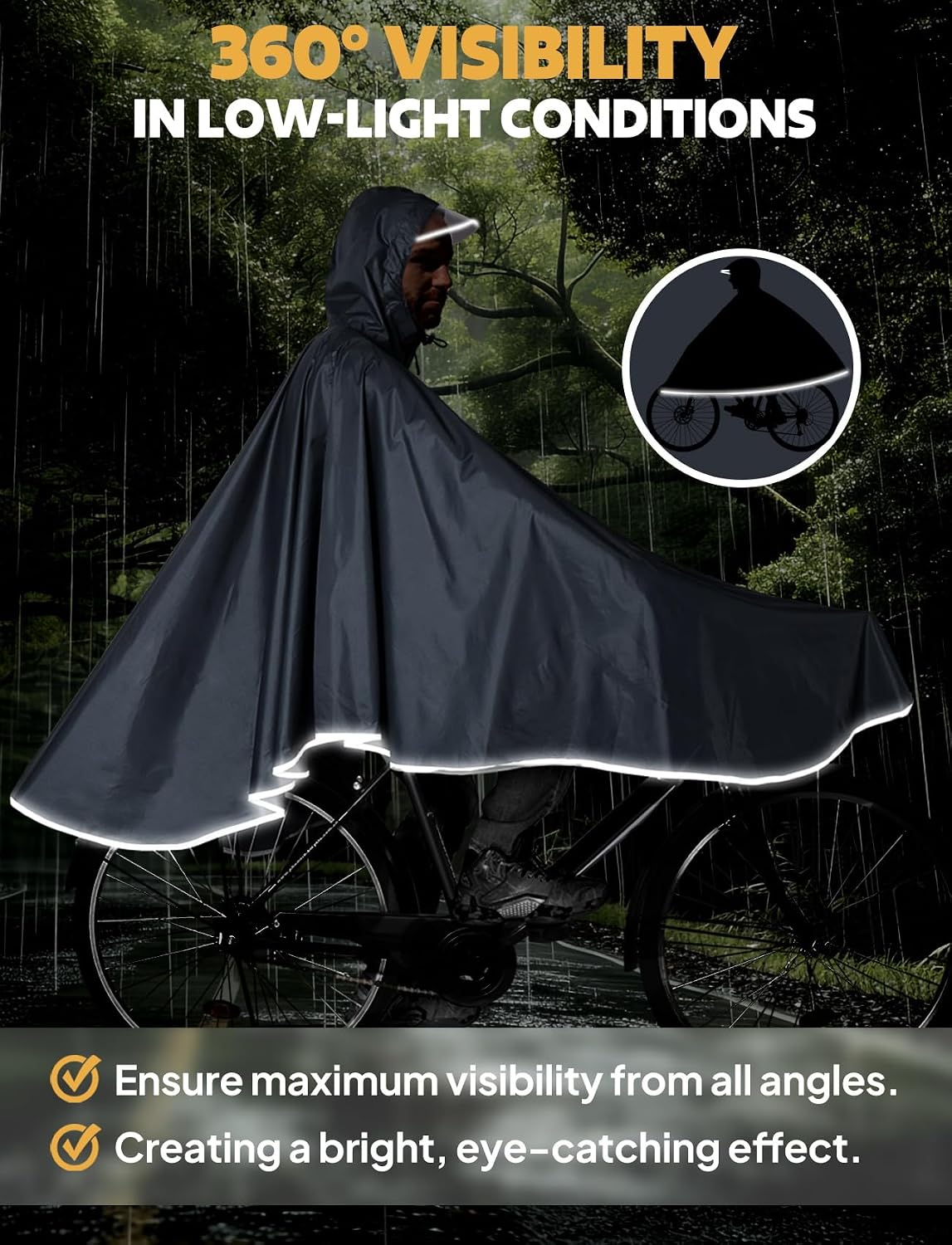 ANYOO Waterproof Rain Poncho Bike Bicycle Rain Capes Lightweight for Adults
