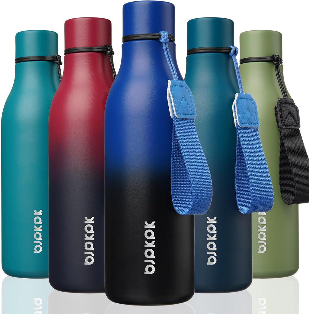 BJPKPK 18oz Insulated Water Bottle, Stainless Steel Bottle with Carry Strap